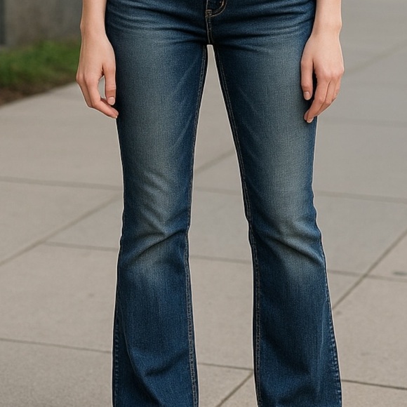 Maurice’s Women’s jeans SZ 7/8R Blue Dark Wash Fading Whiskering Low Rise 💖 - Picture 1 of 8